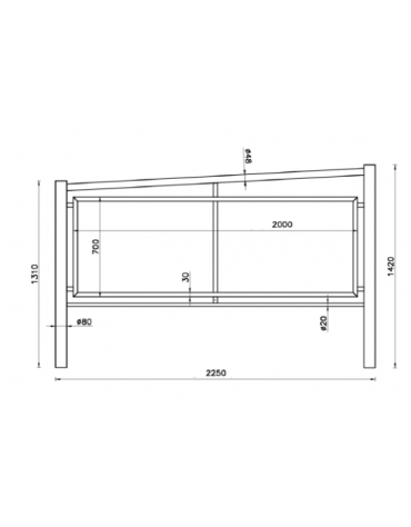 Barriera predisposta per pubblicità con due sostegni e due traversi in tubolare tondo, pannello con telaio - cm 225x142h
