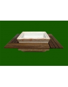Panchina quadrata seduta in legno e fioriera centrale in cemento colore Bianco pietra - Dimensioni esterne cm 160x160x65h