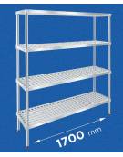 Scaffale per alimenti con montanti in acciaio inox e 4 ripiani forati in polietilene - cm 170x30x180h - Portata Kg 150 per piano
