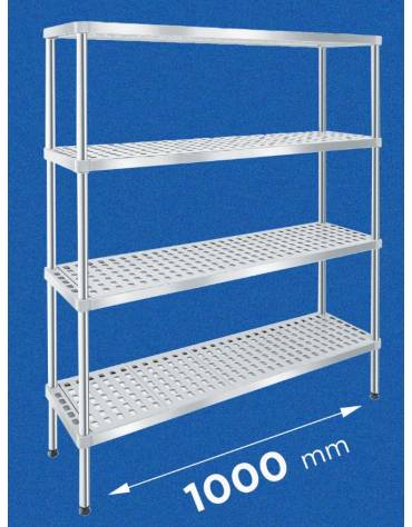 Scaffale per alimenti con montanti in acciaio inox e 4 ripiani forati in polietilene - cm 100x40x180h - Portata Kg 150 per piano