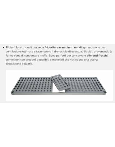 Scaffale per alimenti con montanti in acciaio inox e 4 ripiani forati in polietilene - cm 110x40x180h - Portata Kg 150 per piano