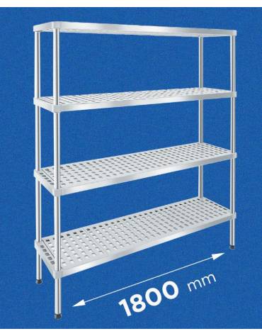 Scaffale per alimenti con montanti in acciaio inox e 4 ripiani forati in polietilene - cm 180x50x180h - Portata Kg 150 per piano
