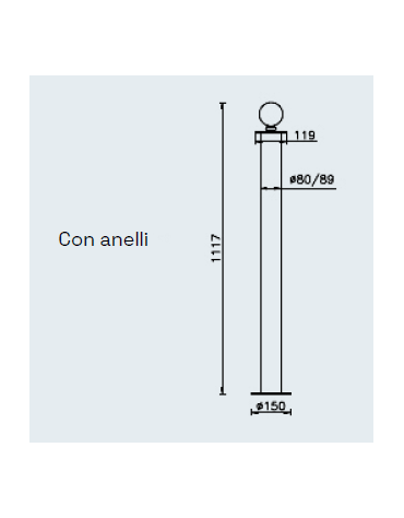 Dissuasore in tubolare di acciaio zincato e verniciato, con piastra e anelli cm Ø8x111,7h.