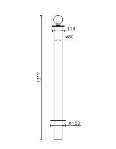 Dissuasore amovibile in tubolare di acciaio zincato e verniciato, con chiave senza anelli, completo di boccola - cm Ø8x131,7h