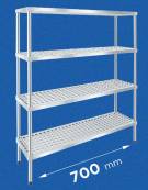 Scaffale per alimenti con montanti in acciaio inox e 4 ripiani forati in polietilene - cm 70x60x200h - Portata Kg 150 per piano