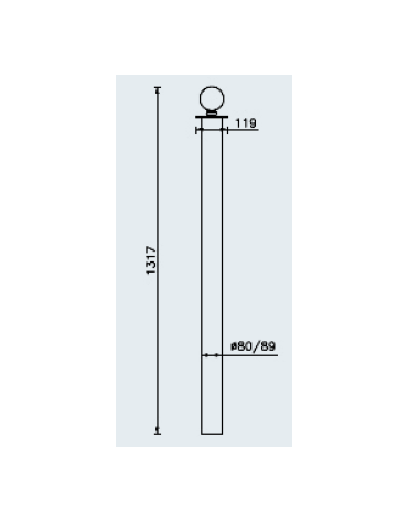 Dissuasore in tubolare di acciaio zincato e verniciato, senza piastra e con anelli. Da inghisare - cm Ø9x131,7h.