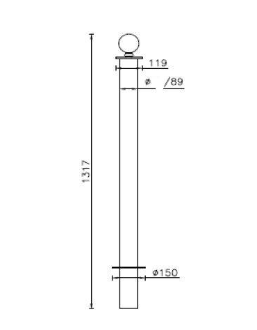 Dissuasore amovibile in tubolare di acciaio zincato e verniciato, con chiave e anelli, completo di boccola - cm Ø9x131,7h