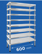 Scaffale per stagionatura formaggi con montanti in acciaio inox e 4 ripiani microforati in polietilene - cm 60x40x160h