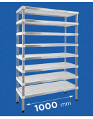 Scaffale per stagionatura formaggi con montanti in acciaio inox e 4 ripiani microforati in polietilene - cm 100x40x160h