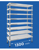Scaffale per stagionatura formaggi con montanti in acciaio inox e 4 ripiani microforati in polietilene - cm 130x40x160h