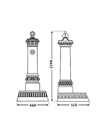 Fontana con struttura in ghisa, completa di rubinetto in ottone e caditoia in ghisa - cm 51x46x124h