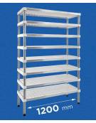 Scaffale per stagionatura formaggi con montanti in acciaio inox e 4 ripiani microforati in polietilene - cm 120x40x180h
