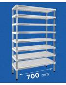 Scaffale per stagionatura formaggi con montanti in acciaio inox e 4 ripiani microforati in polietilene - cm 70x40x200h