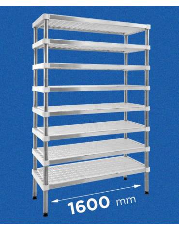 Scaffale per stagionatura formaggi con montanti in acciaio inox e 4 ripiani microforati in polietilene - cm 160x40x200h