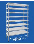Scaffale per stagionatura formaggi con montanti in acciaio inox e 4 ripiani microforati in polietilene - cm 190x40x200h