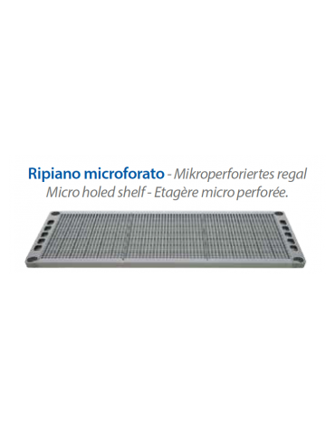 Scaffale per stagionatura formaggi con montanti in acciaio inox e ripiani microforati in polietilene - cm 200x40x200h