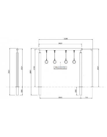 Anelli con pertica fitness  in acciaio zincato e verniciato. Attrezzo per rafforzare tutti i muscoli - cm L328,9x286,1h