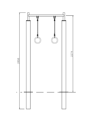 Attrezzo con 3 coppie di anelli in acciaio zincato e verniciato. Attrezzo per rafforzare i muscoli delle braccia - cm L 326,5
