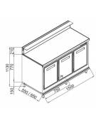 Banco bar refrigerato 3 sportelli per motore esterno ( ESCLUSO )- Lunghezza cm 150- Profondità cm 65- Refrigerazione statica