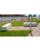 Panchina in graniglia di marmo con acciaio zigrinato, seduta levigata, fianchi lisci - trattamento antigraffiti - cm 200x50x45h