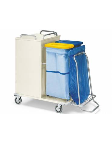 CARRELLO LAVANDERIA CHIUSO IN ACCIAIO VERNICIATO - N° 2 SUPPORTI PER SACCHI SPAZZATURA DA 70 LITRI + N° 3 RIPIANI CM 133X65X114H