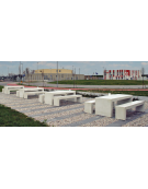 Set in cemento composto da tavolo + 2 panchine senza schienale - totalmente levigata - trattamento antigraffiti - cm L.220