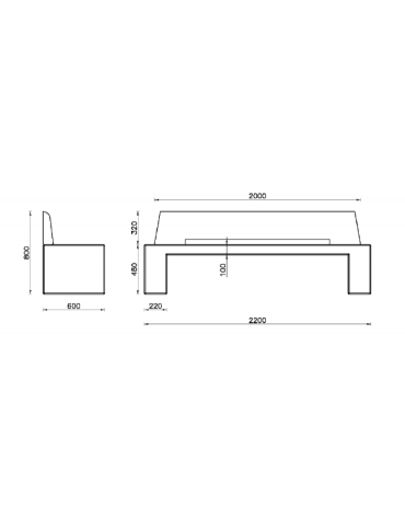 Panchina monoblocco in graniglia di marmo con acciaio zigrinato, con schienale - trattamento antigraffiti - cm 220x60x80h