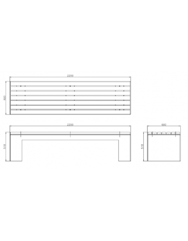 Panchina piana in graniglia di marmo con seduta in legno di pino - cm 220x60x51,8h