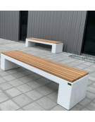 Panchina piana in graniglia di marmo con seduta in legno di pino - cm 220x60x51,8h