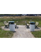 Cestino portarifiuti di forma cilindrica in graniglia di marmo con coperchio in acciaio, capacità 136 Lt, con posacenere