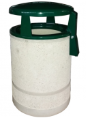 Cestino portarifiuti di forma cilindrica in graniglia di marmo con coperchio in acciaio, capacità 136 Lt, con posacenere