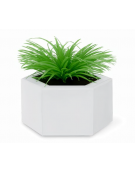 Fioriera di forma esagonale in graniglia di marmo con acciaio zigrinato e zincato, bocciardata e liscia - cm ø52x34h