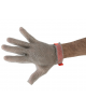 Guanto antitaglio in cotta di maglia in acciaio inox – taglia M, diametro anelli mm 4, cinturino in nylon rosso