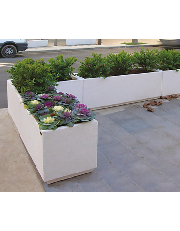 Fioriera rettangolare in graniglia di marmo con acciaio zigrinato e zincato - finitura bocciardata - cm 150x70x65h