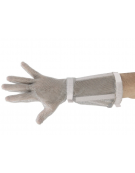Guanto lungo antitaglio in cotta di maglia in acciaio inox, taglia S, diametro anelli mm 4, cinturino in nylon bianco