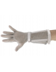 Guanto lungo antitaglio in cotta di maglia in acciaio inox, taglia S, diametro anelli mm 4, cinturino in nylon bianco