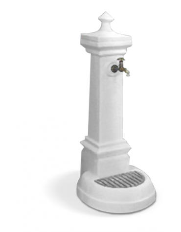 Fontana in graniglia di marmo, con verniciatura in rivestimento acrilico, rubinetto a pulsante in ottone - cm 55x46x128h