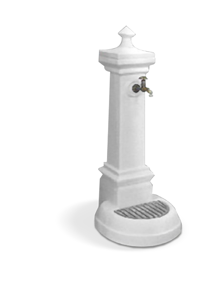 Fontana in graniglia di marmo, con verniciatura in rivestimento acrilico, rubinetto a pulsante in ottone - cm 55x46x128h