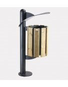 Cestino portarifiuti a forma cilindrica con doghe in legno di pino e coperchio, da tassellare - cm 39x53,2x117,5h