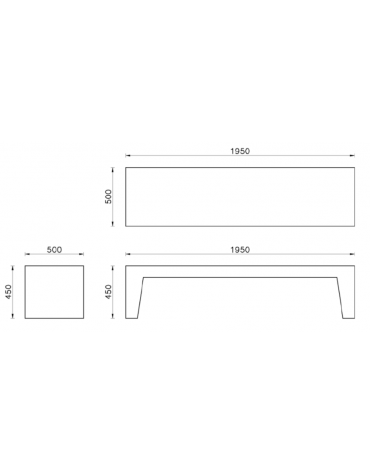 Panchina piana monoblocco in graniglia di marmo con acciaio zigrinato, seduta liscia con trattamento antigraffiti - cm 195x50x45