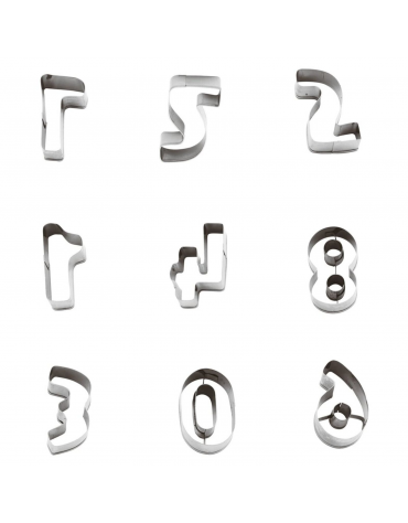Set tagliapasta forma numeri in acciaio inox, 9 pezzi - altezza cm 2