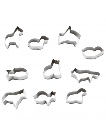 Set tagliapasta a forma animali in acciaio inox, 10 pezzi - altezza cm 2