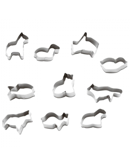 Set tagliapasta a forma animali in acciaio inox, 10 pezzi - altezza cm 2