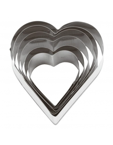 Set tagliapasta a forma cuore in acciaio inox, 6 pezzi - altezza cm 3