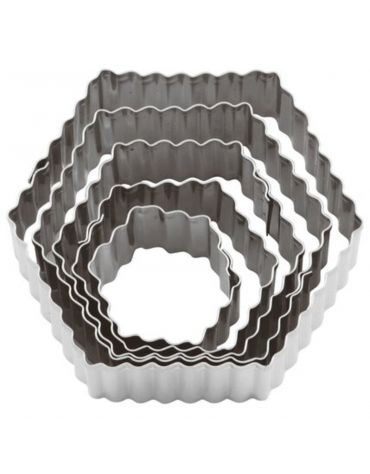 Set tagliapasta a forma esagono festonato in acciaio inox, 5 pezzi - altezza cm 3,5