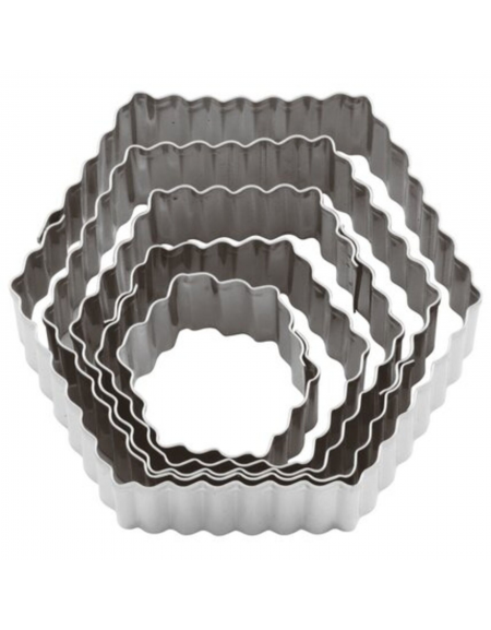 Set tagliapasta a forma esagono festonato in acciaio inox, 5 pezzi - altezza cm 3,5