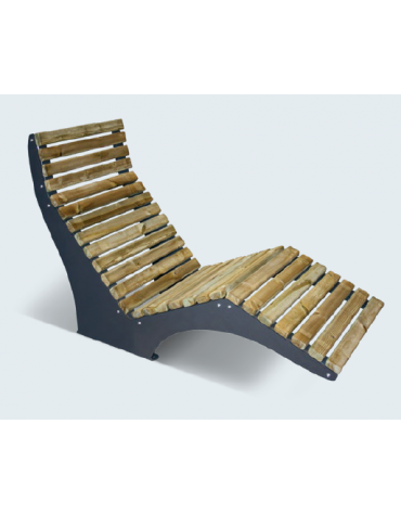 Panchina Chaise longue con struttura in acciaio e doghe in legno di pino - cm 160x120x95,5h