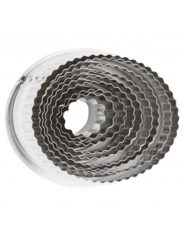 Set tagliapasta ovale festonato in acciaio inox, 6 pezzi - altezza cm 3,5
