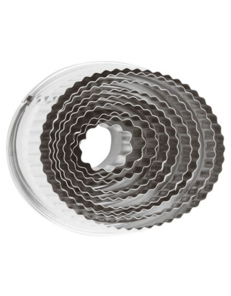 Set tagliapasta ovale festonato in acciaio inox, 6 pezzi - altezza cm 3,5