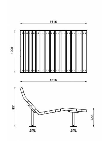 Panchina Chaise longue, struttura in acciaio e doghe in legno di pregio - da tassellare - cm 120x161,6x95,1h